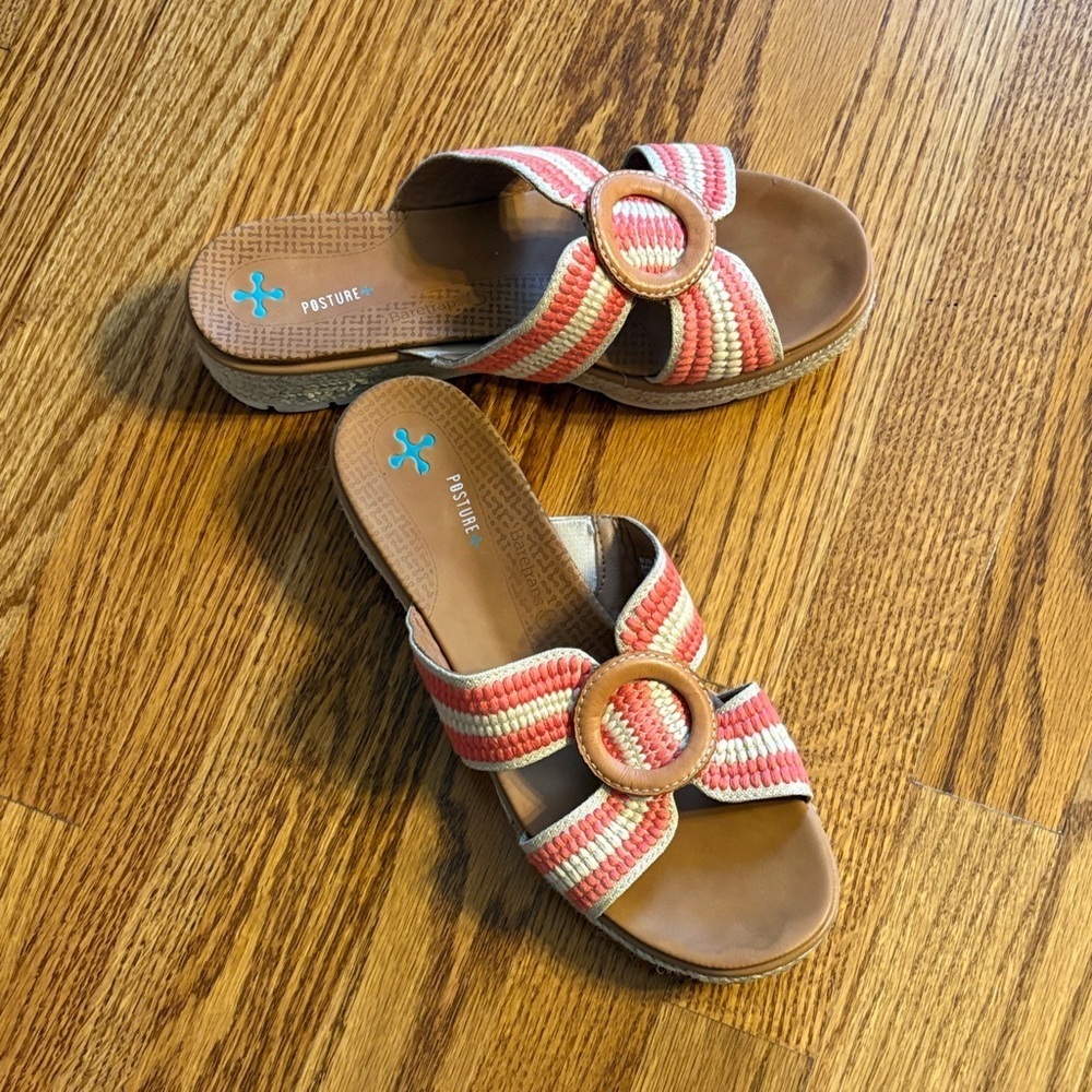 BareTraps Red and Cream Striped Mules